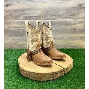 Dan Post Youth - Size 1D - Brown / 
Dist. White Square Toe Cowboy Boots OPC2911